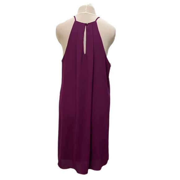 EVERLY Flowy Plum Chiffon High Neck A-line Mini Dress Large Whimsigoth Fairy - Picture 4 of 6